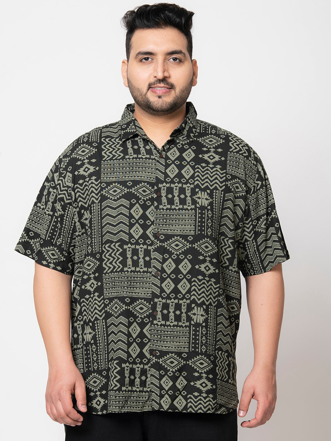 

Bene Kleed Plus Plus Size Ethnic Motifs Printed Casual Shirt, Olive