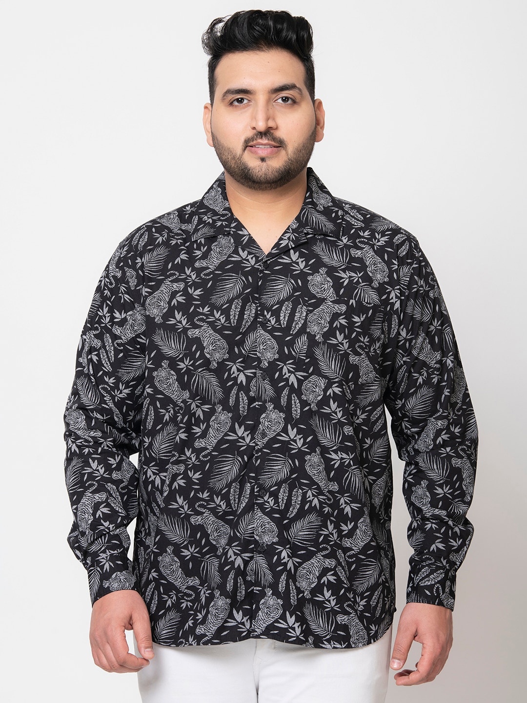 

Bene Kleed Plus Plus Size Floral Printed Cotton Casual Shirt, Black