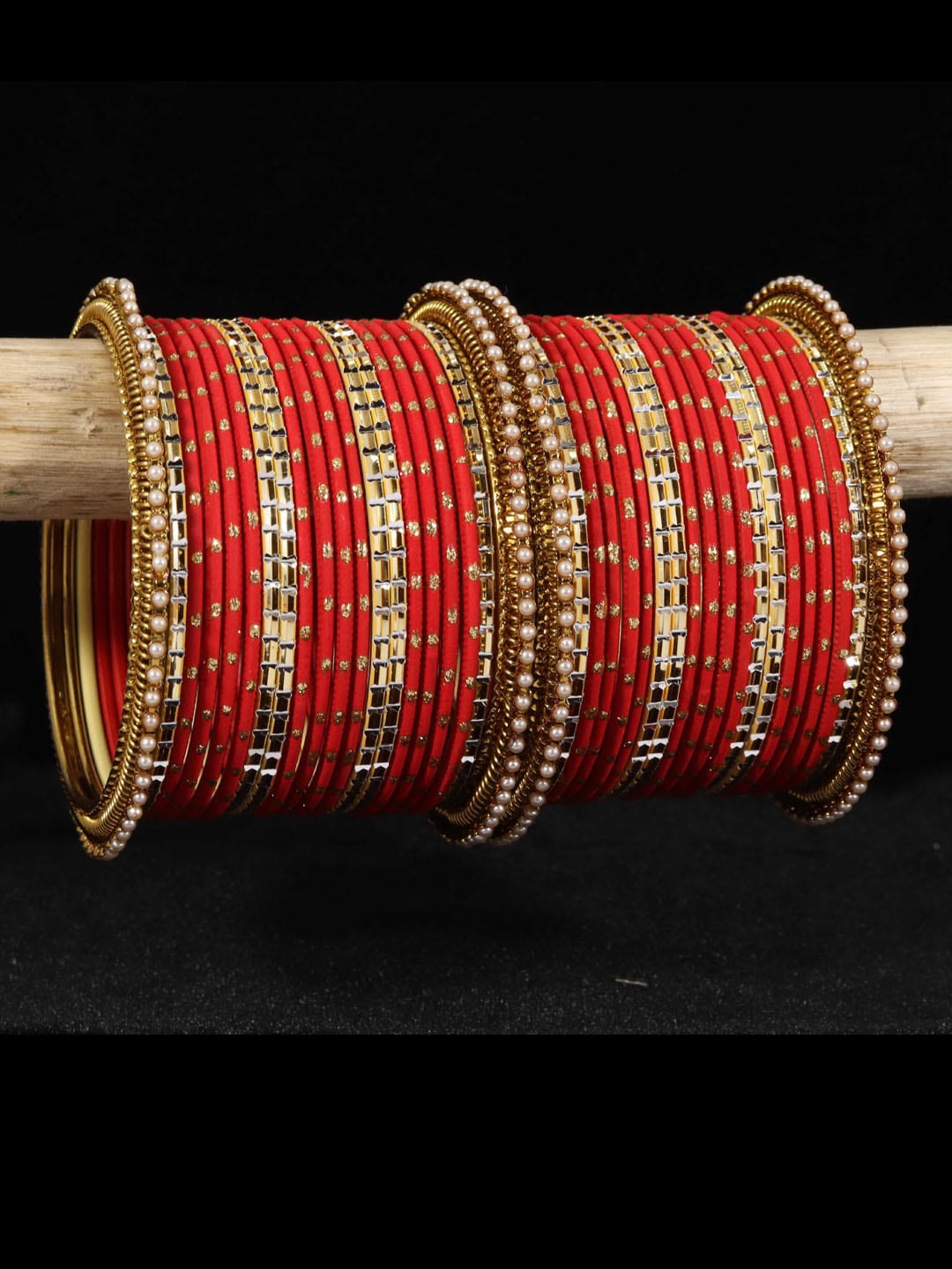 

NMII Set Of 40 Artificial Stones Studded Bangles, Gold