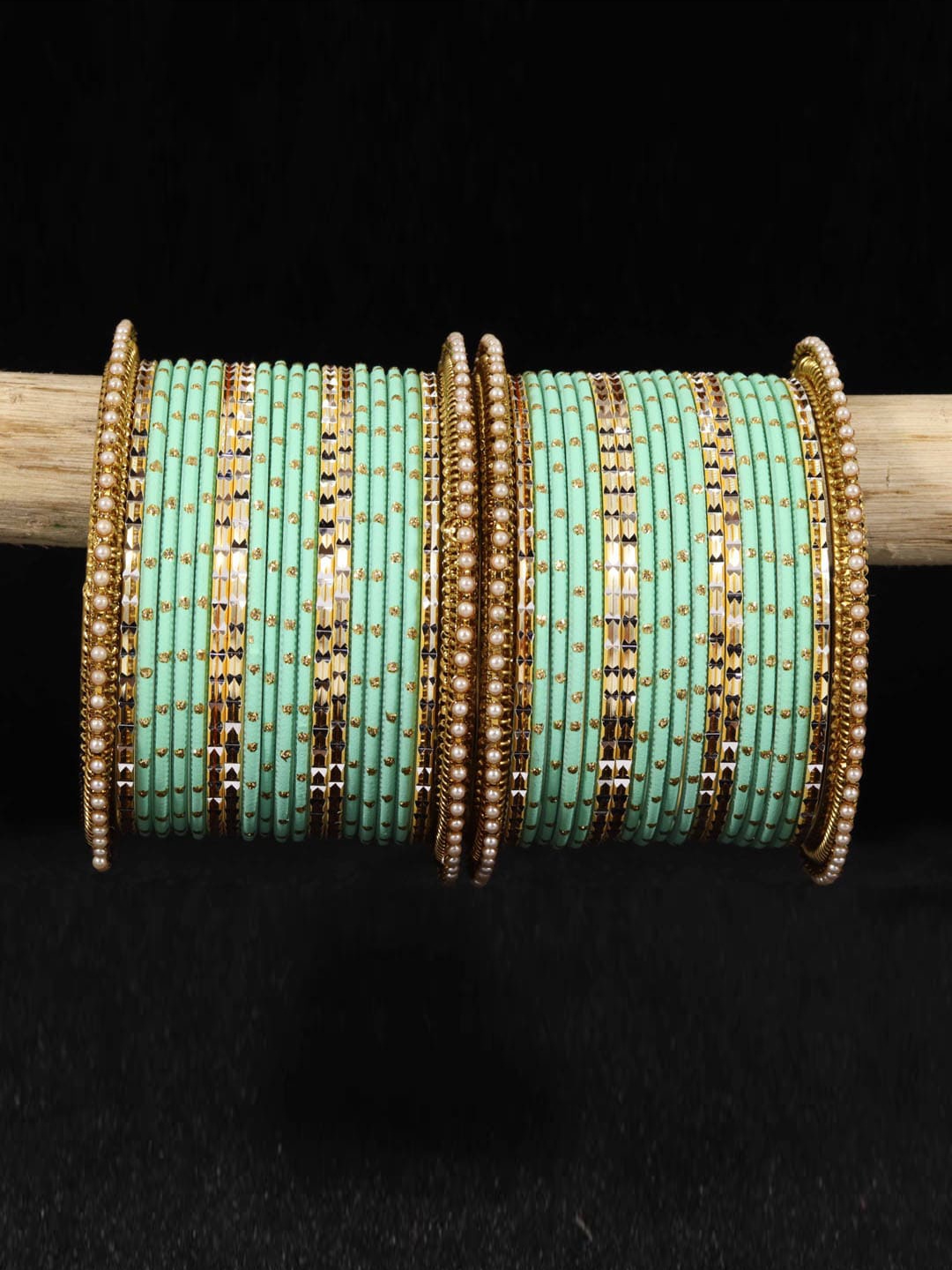 

NMII Set Of 40 Artificial Stones Studded Bangles, Gold