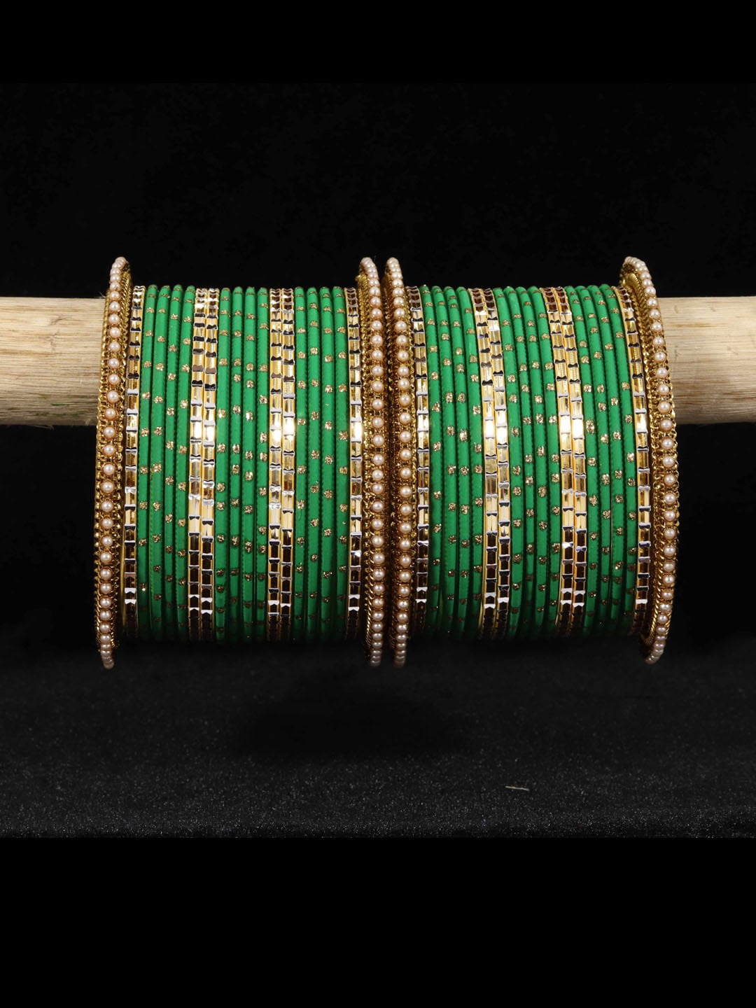 

NMII Set Of 40 Artificial Stones Studded Bangles, Gold