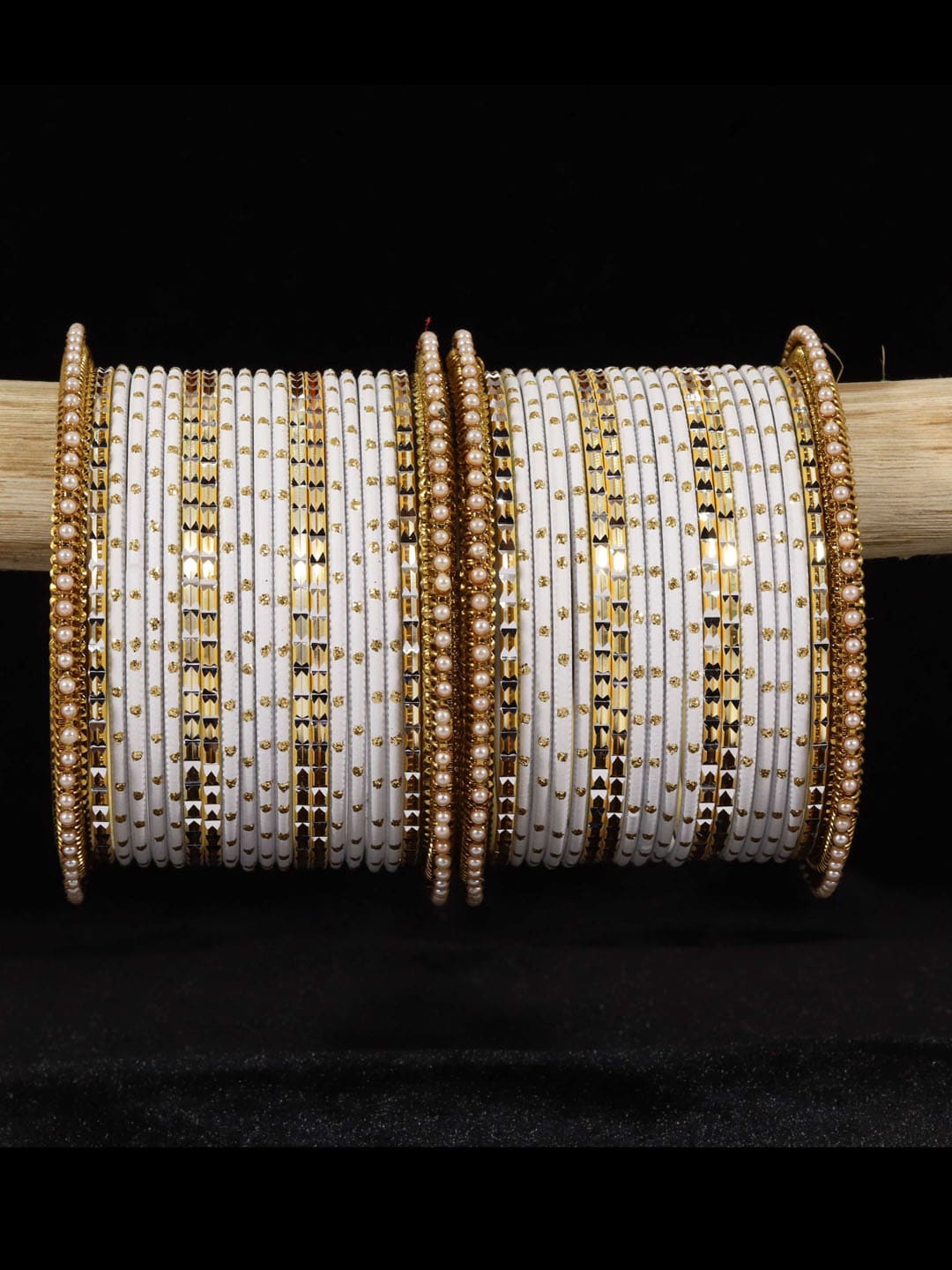 

NMII Set Of 40 Artificial Stones Studded Bangles, Gold