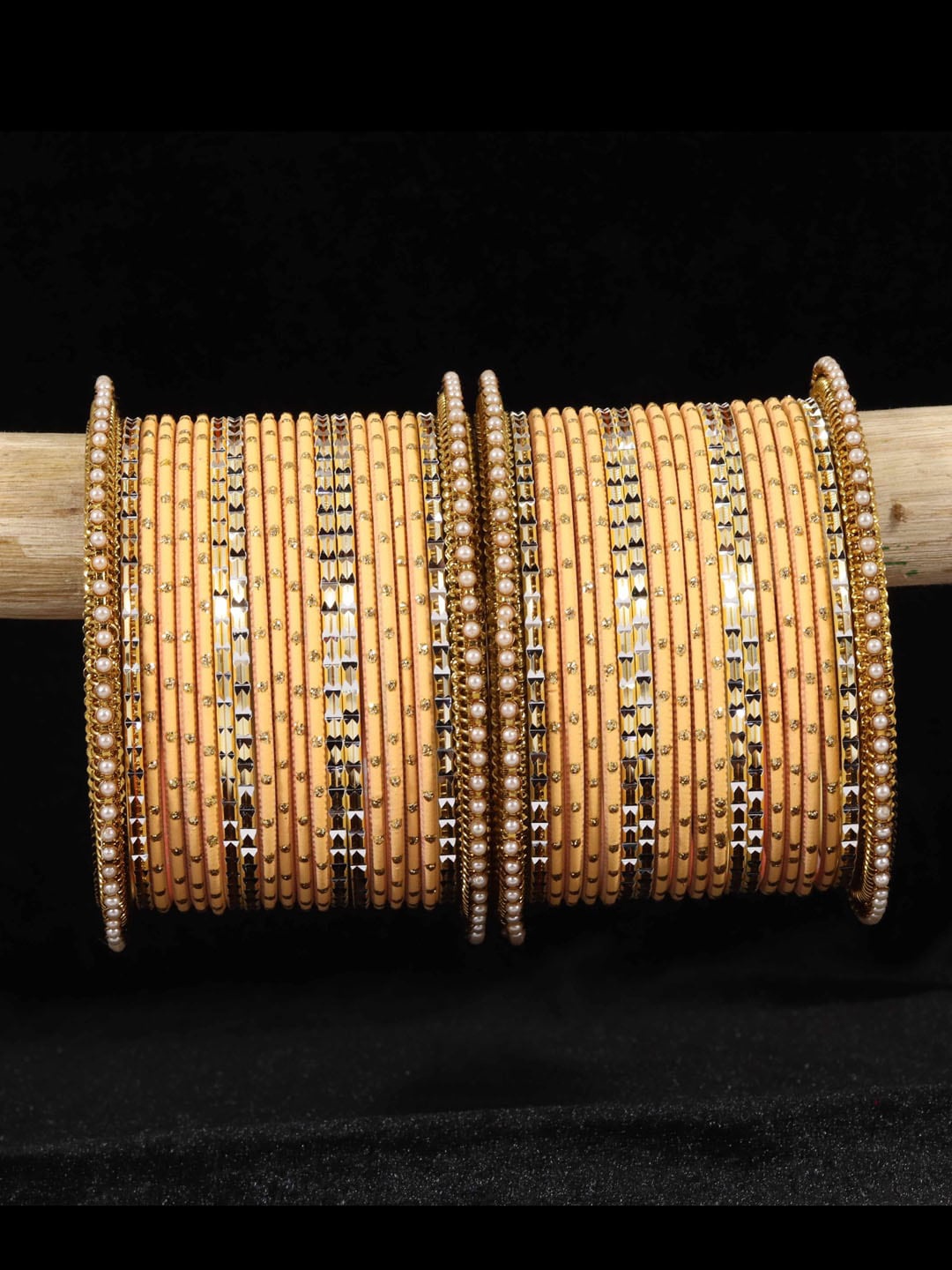 

NMII Set Of 40 Artificial Stones Studded Bangles, Gold