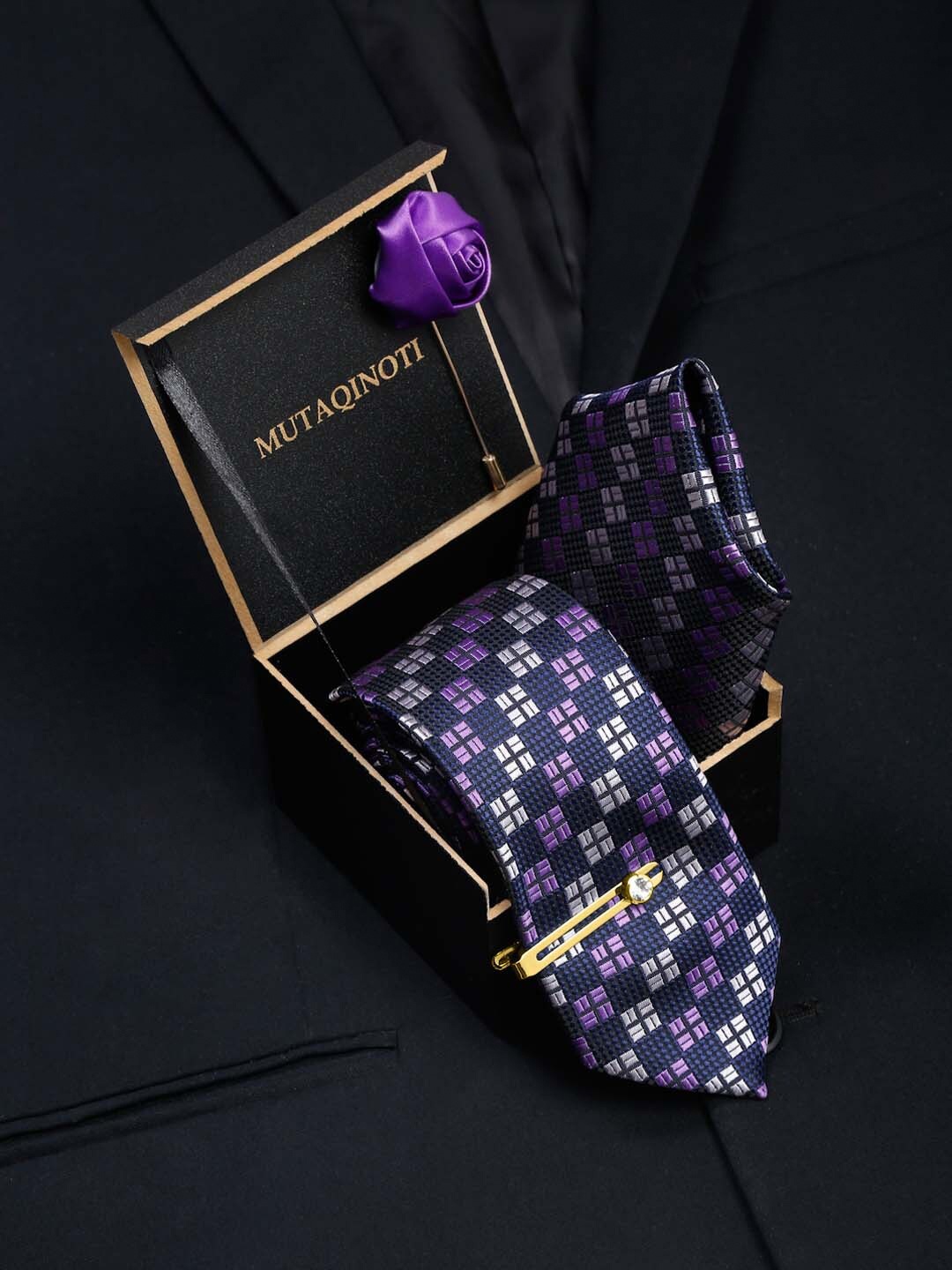 

MUTAQINOTI Men Set Of 4 Formal Accessory Gift Set, Navy blue