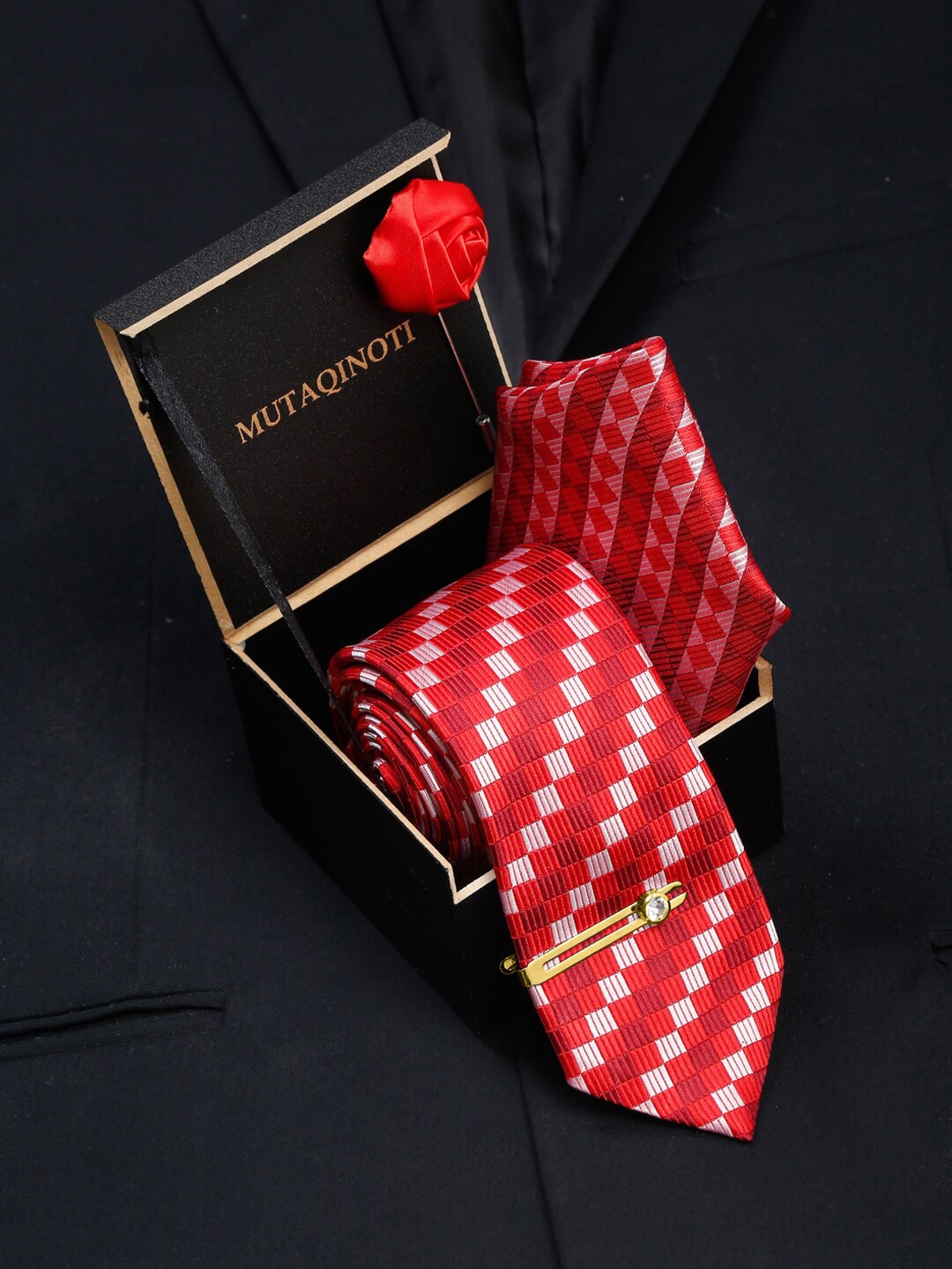 

MUTAQINOTI Men Set Of 5 Accessory Gift set, Red