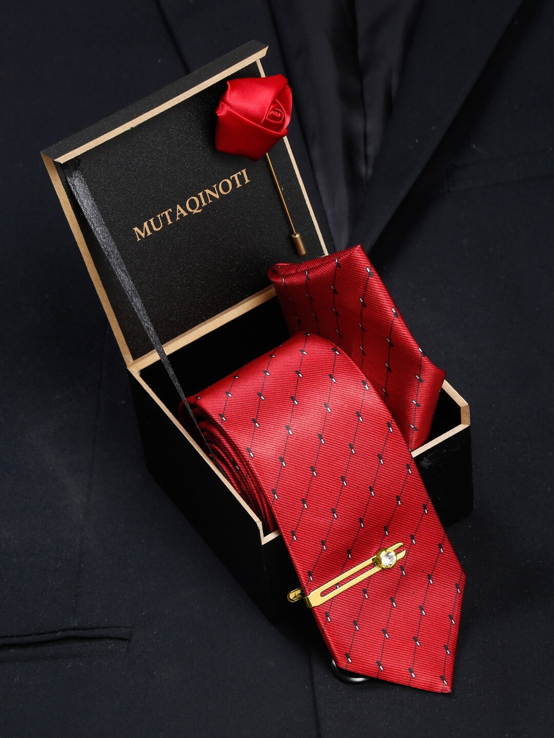 

MUTAQINOTI Men Set Of 5 Accessory Gift set, Red