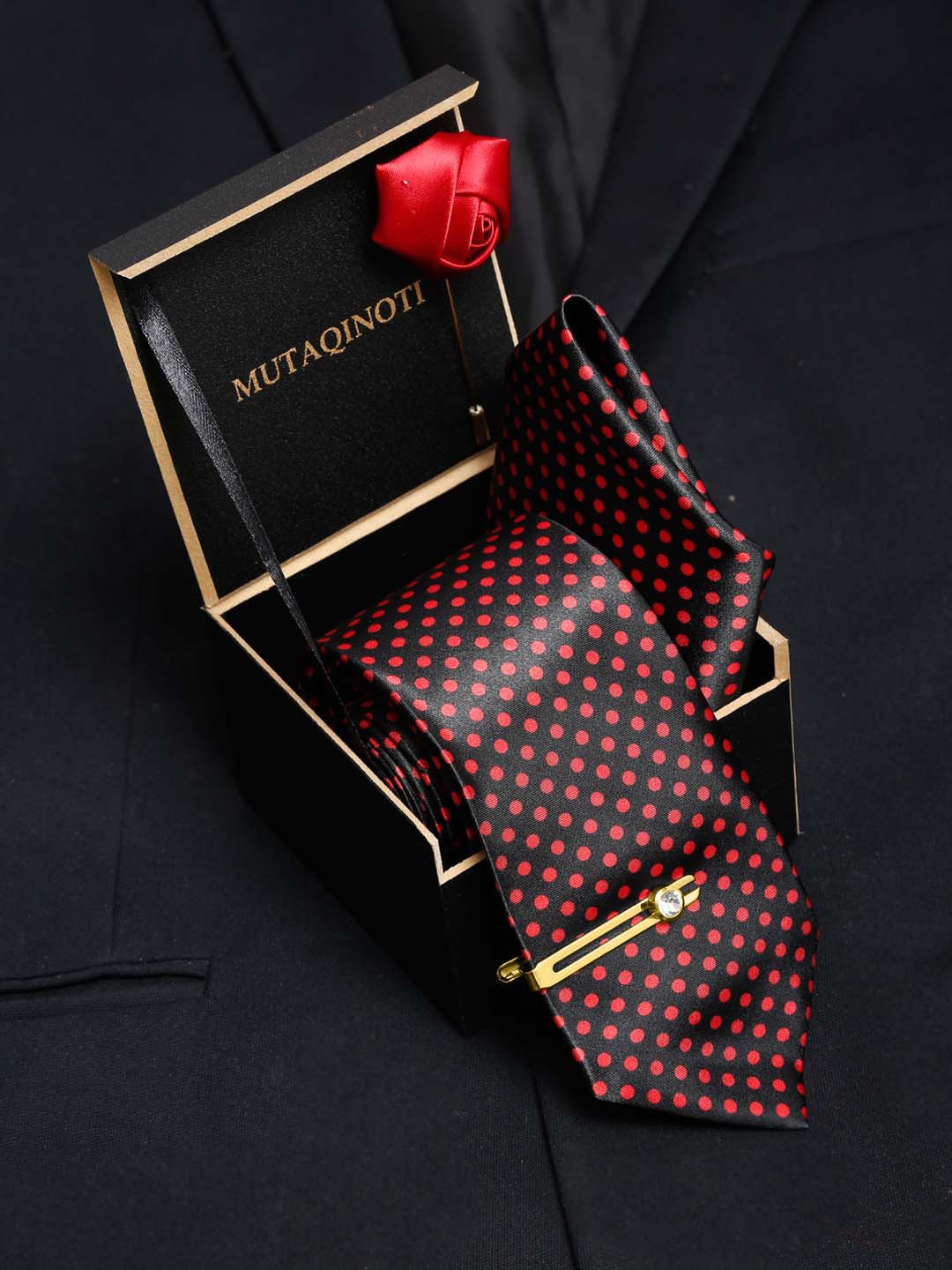 

MUTAQINOTI Men Set Of 4 Formal Accessory Gift Set, Maroon