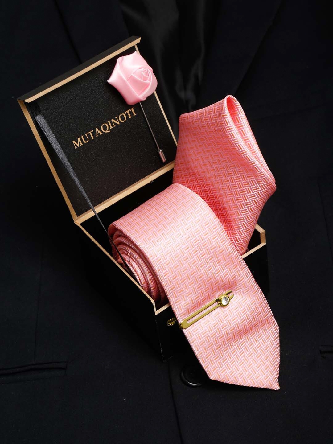 

MUTAQINOTI Men Set Of 4 Formal Accessory Gift Set, Peach