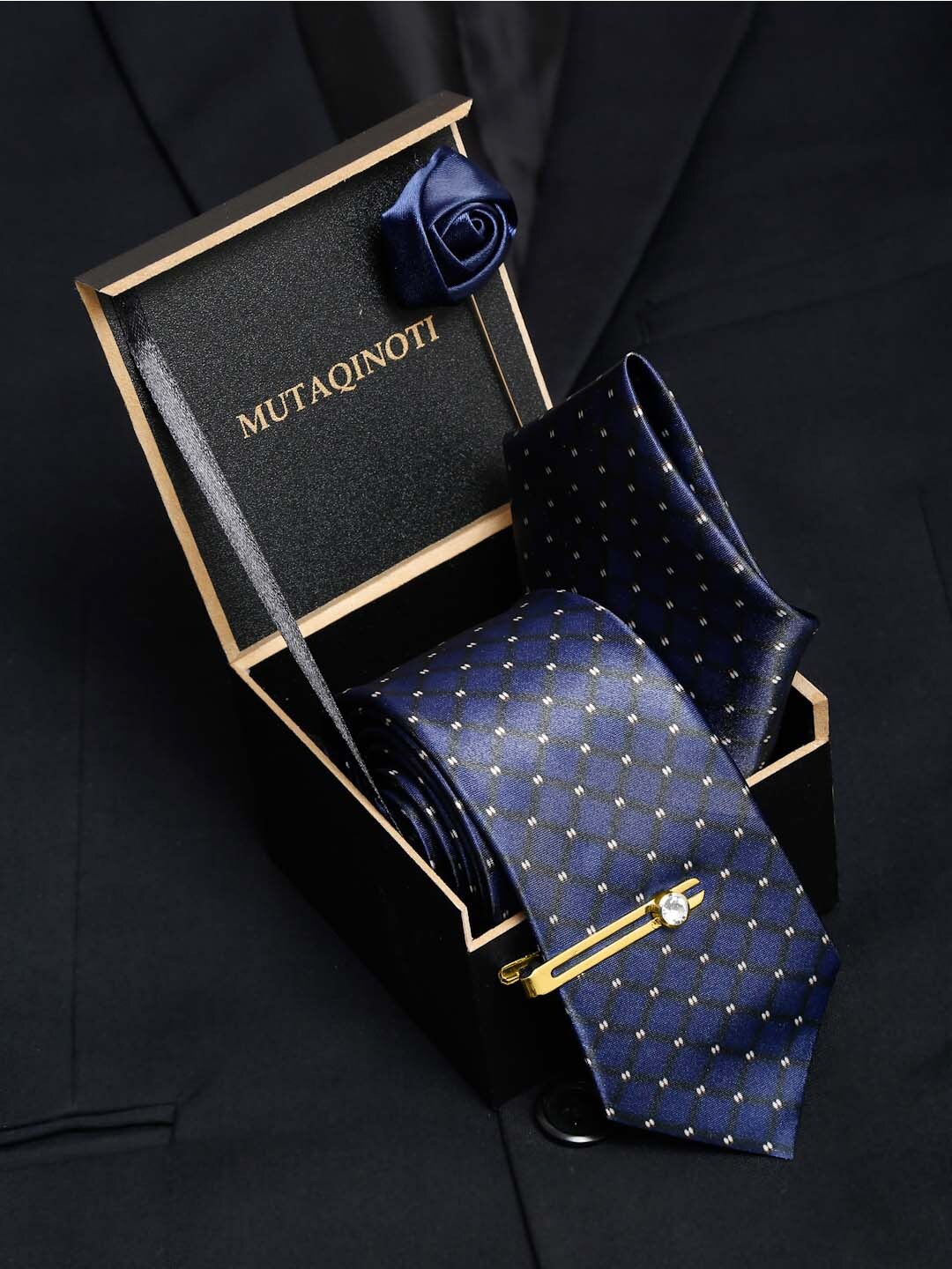 

MUTAQINOTI Men Set Of 4 Formal Accessory Gift Set, Navy blue