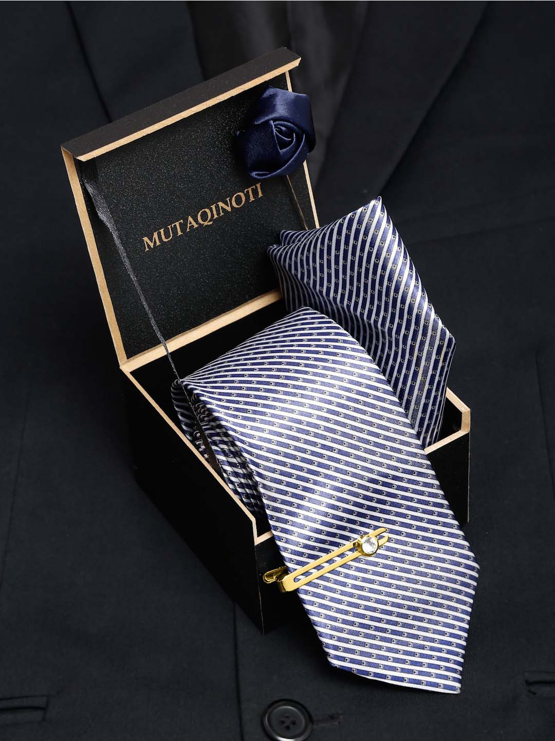 

MUTAQINOTI Men Set Of 4 Formal Accessory Gift Set, Blue
