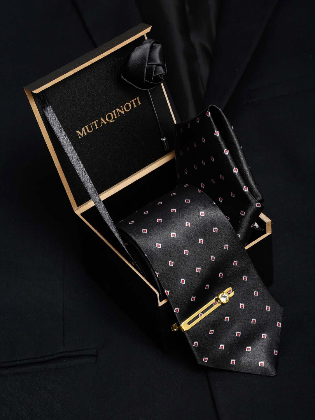 

MUTAQINOTI Men Set Of 4 Formal Accessory Gift Set, Black