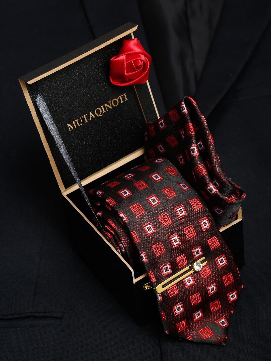 

MUTAQINOTI Men Set Of 4 Formal Accessory Gift Set, Brown