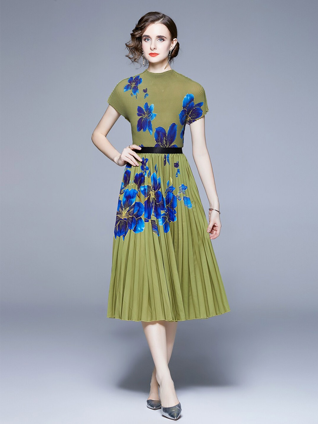 

JC Collection Floral Printed Top with Skirt, Green