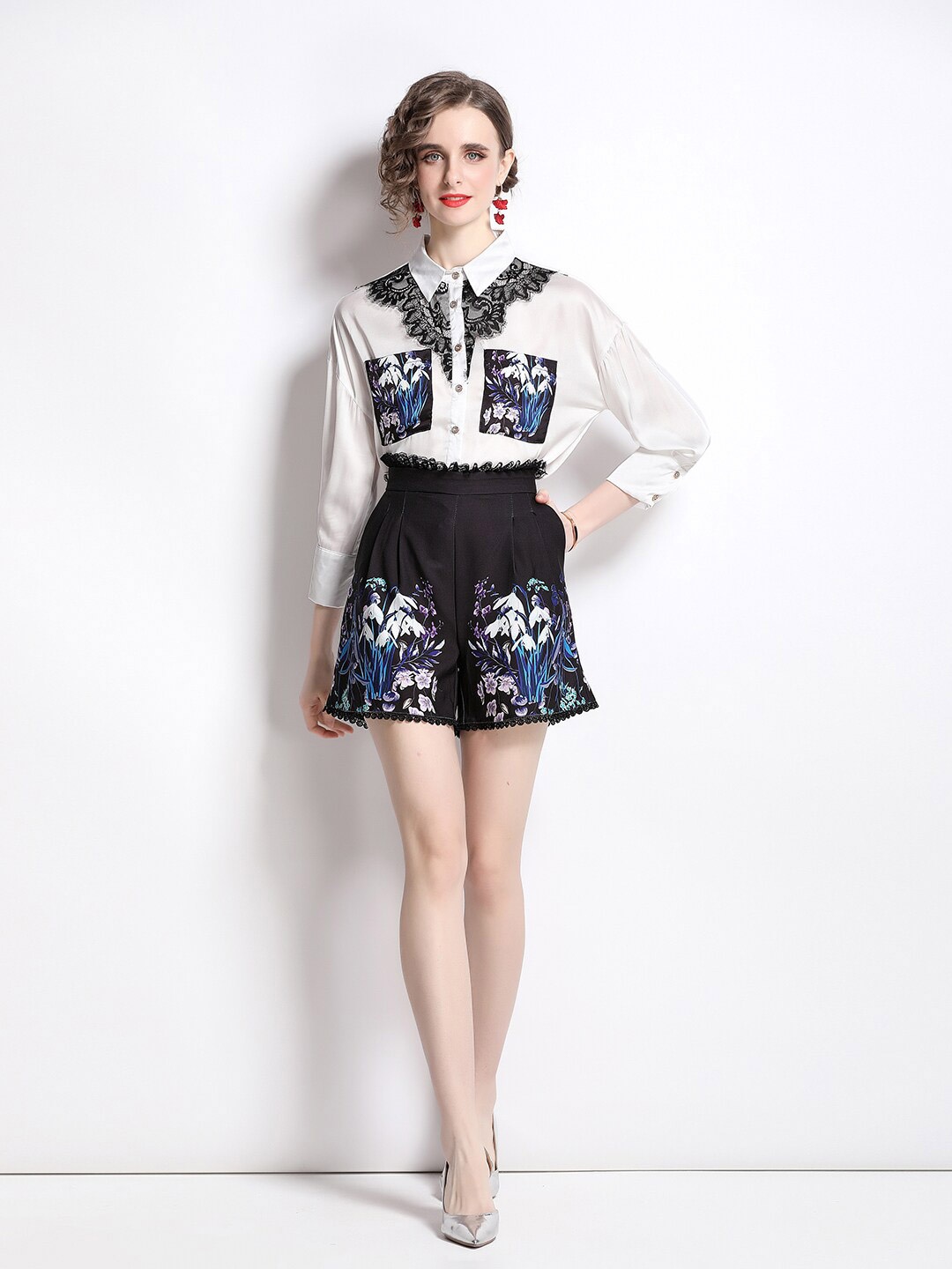 

JC Collection Printed Shirt with Shorts, Blue