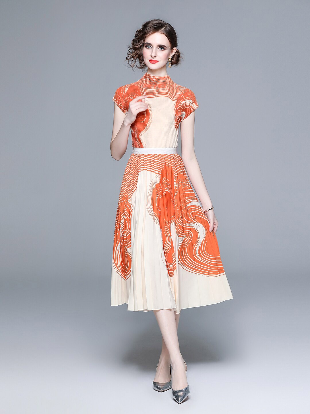 

JC Collection Printed Top with Skirt, Orange