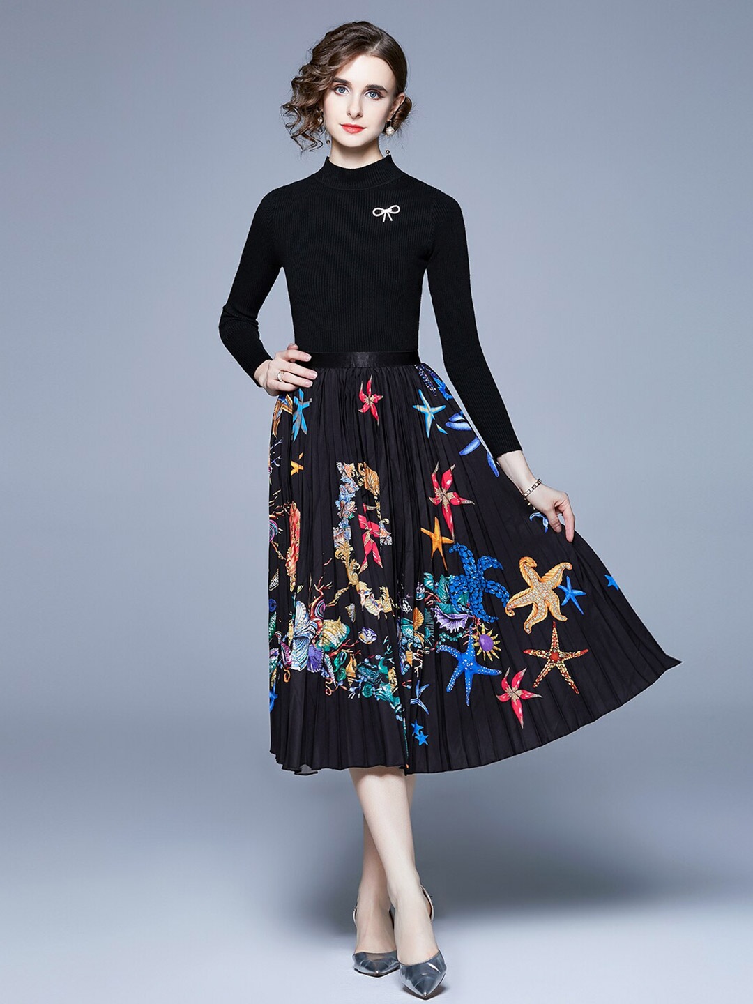 

JC Collection Printed Top with Skirt, Black