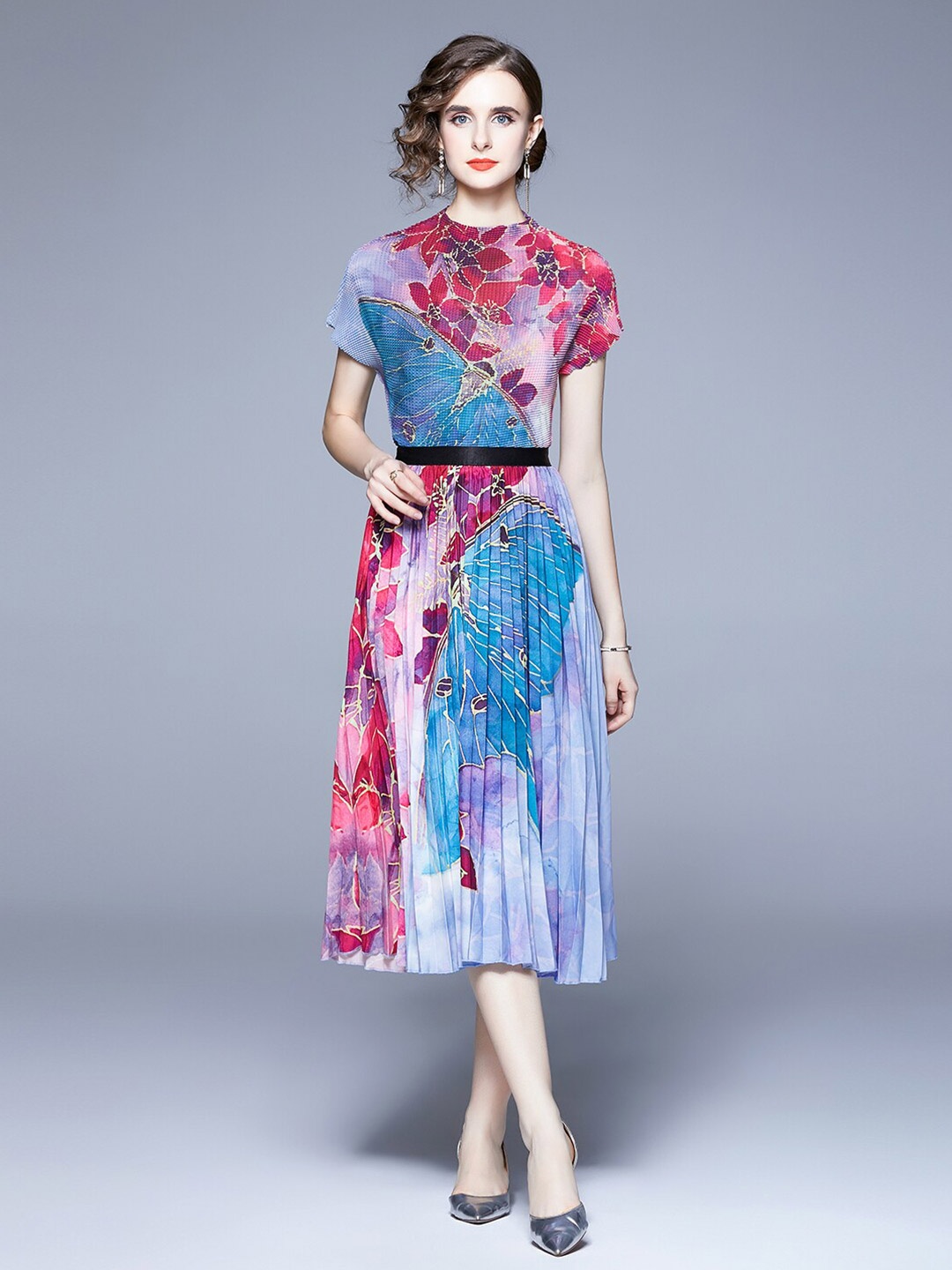 

JC Collection Printed Boat Neck Short Sleeves Top With Skirt Co-Ords, Purple