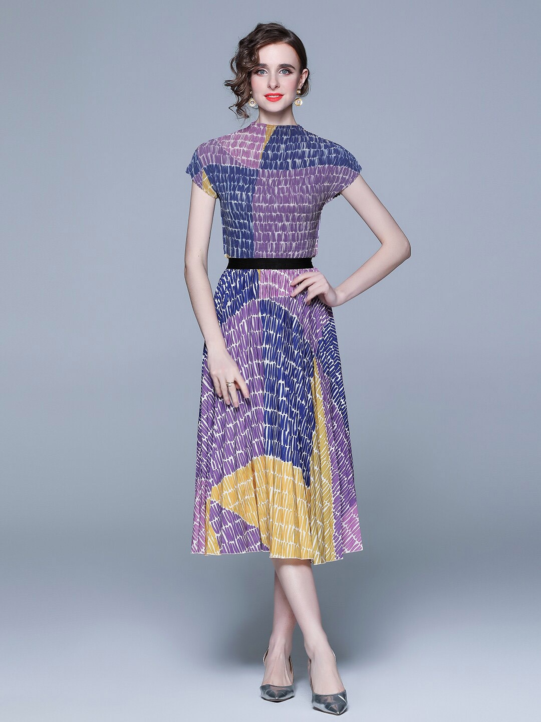 

JC Collection Printed Boat Neck Short Sleeves Top With Skirt Co-Ords, Purple