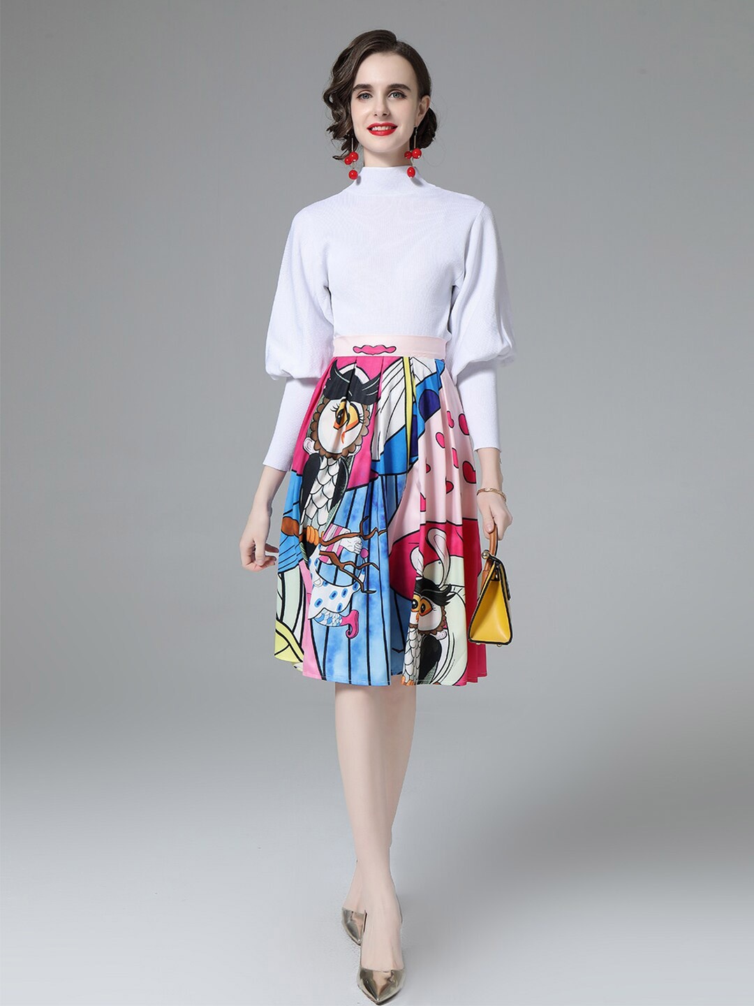 

JC Collection Printed Top with Skirt, White