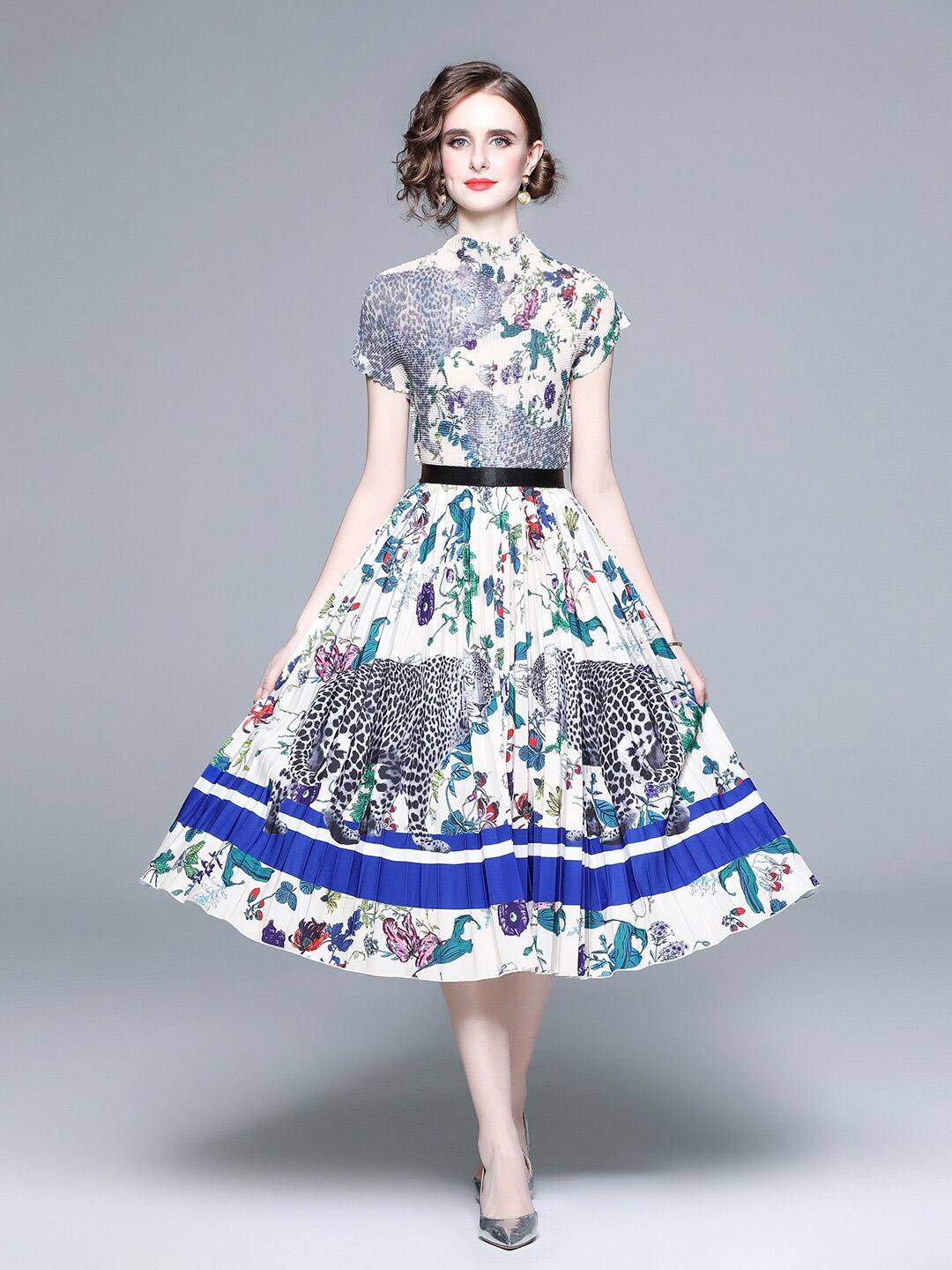 

JC Collection Printed Top with Skirt, Grey