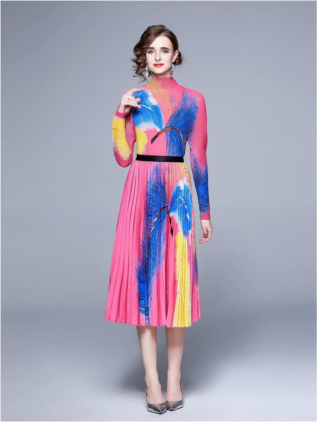 

JC Collection Printed Round Neck Top with Skirt, Pink