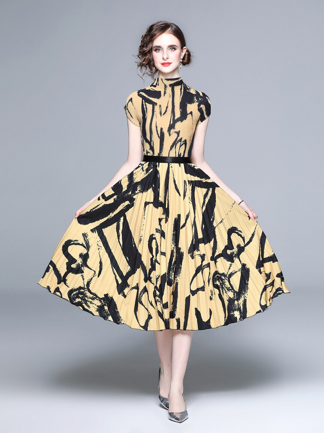 

JC Collection Printed Top with Skirt, Yellow
