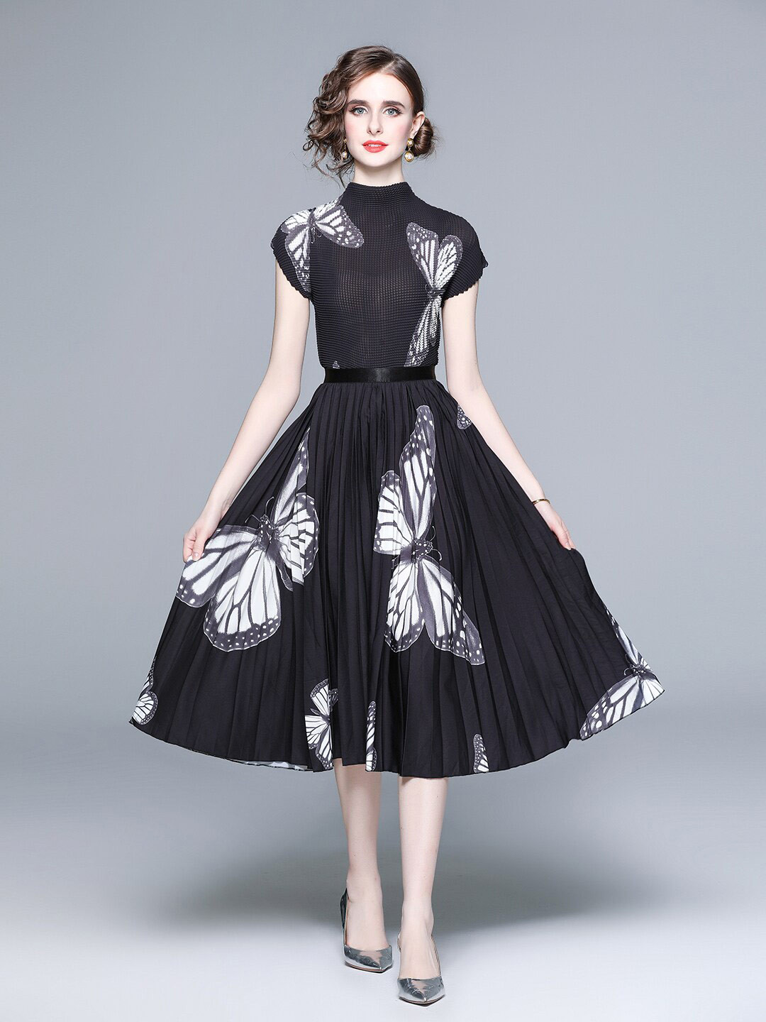 

JC Collection Printed Top with Skirt, Black