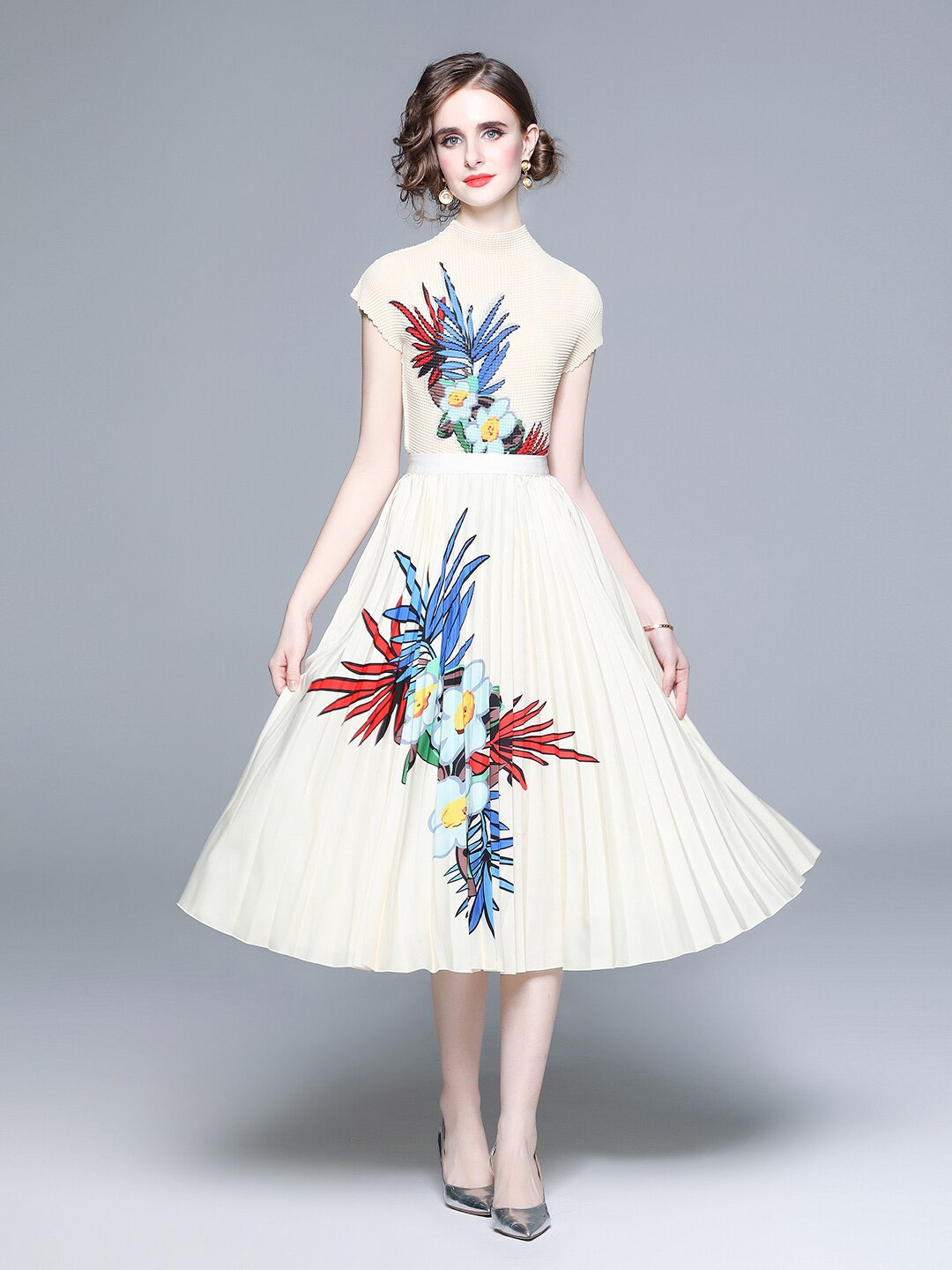 

JC Collection Floral Printed Top with Skirt, White