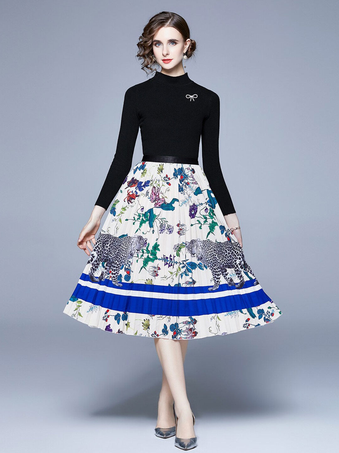 

JC Collection Women Printed Top with Skirt, Black
