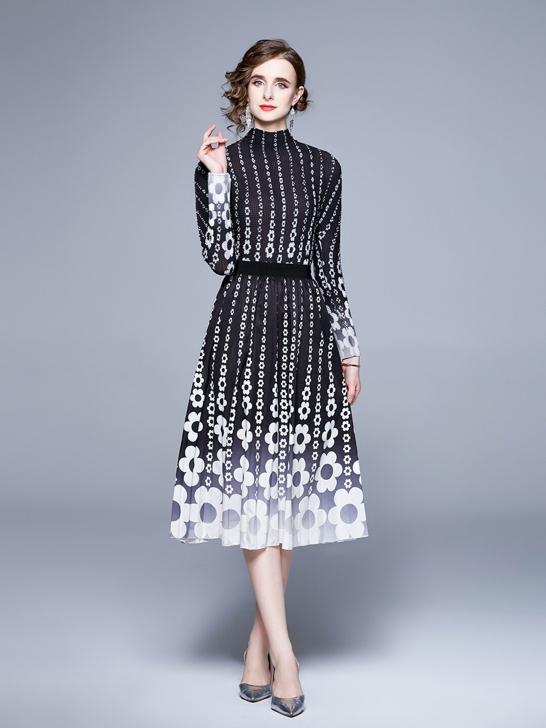 

JC Collection Floral Printed Top with Skirt, Black