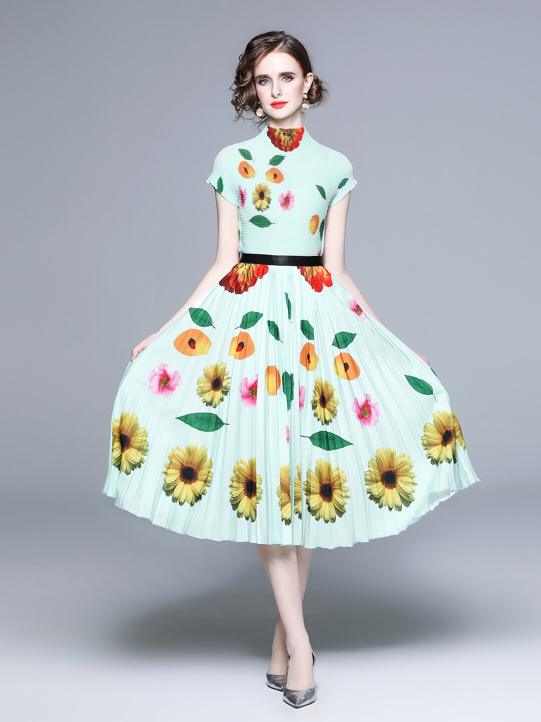 

JC Collection Floral Printed Top with Skirt, Lime green