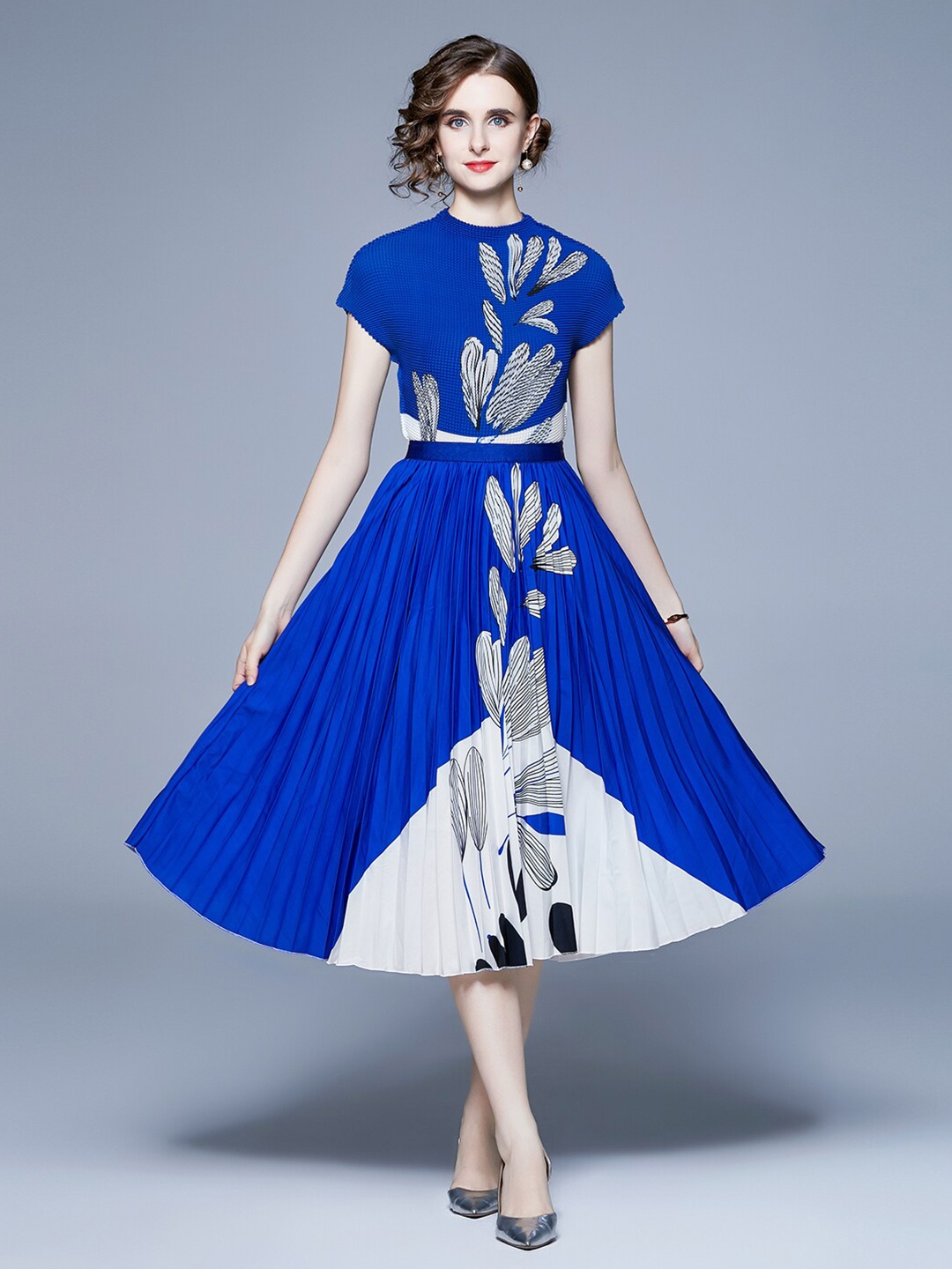 

JC Collection Printed Top with Skirt, Blue