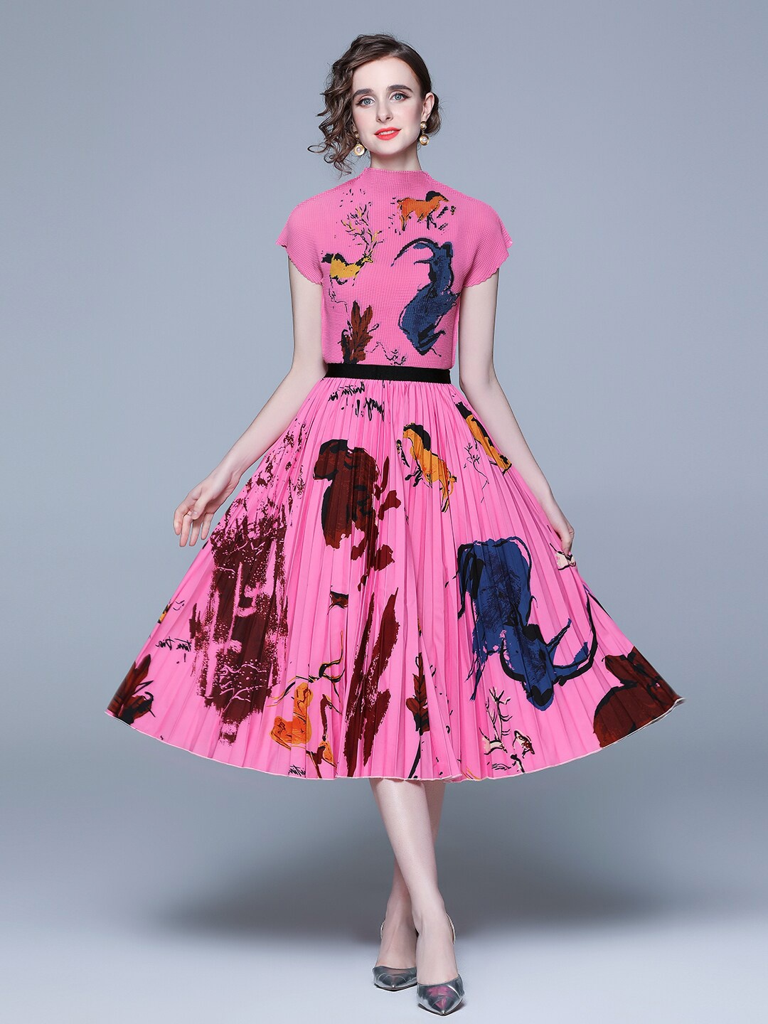 

JC Collection Printed Top with Skirt, Pink