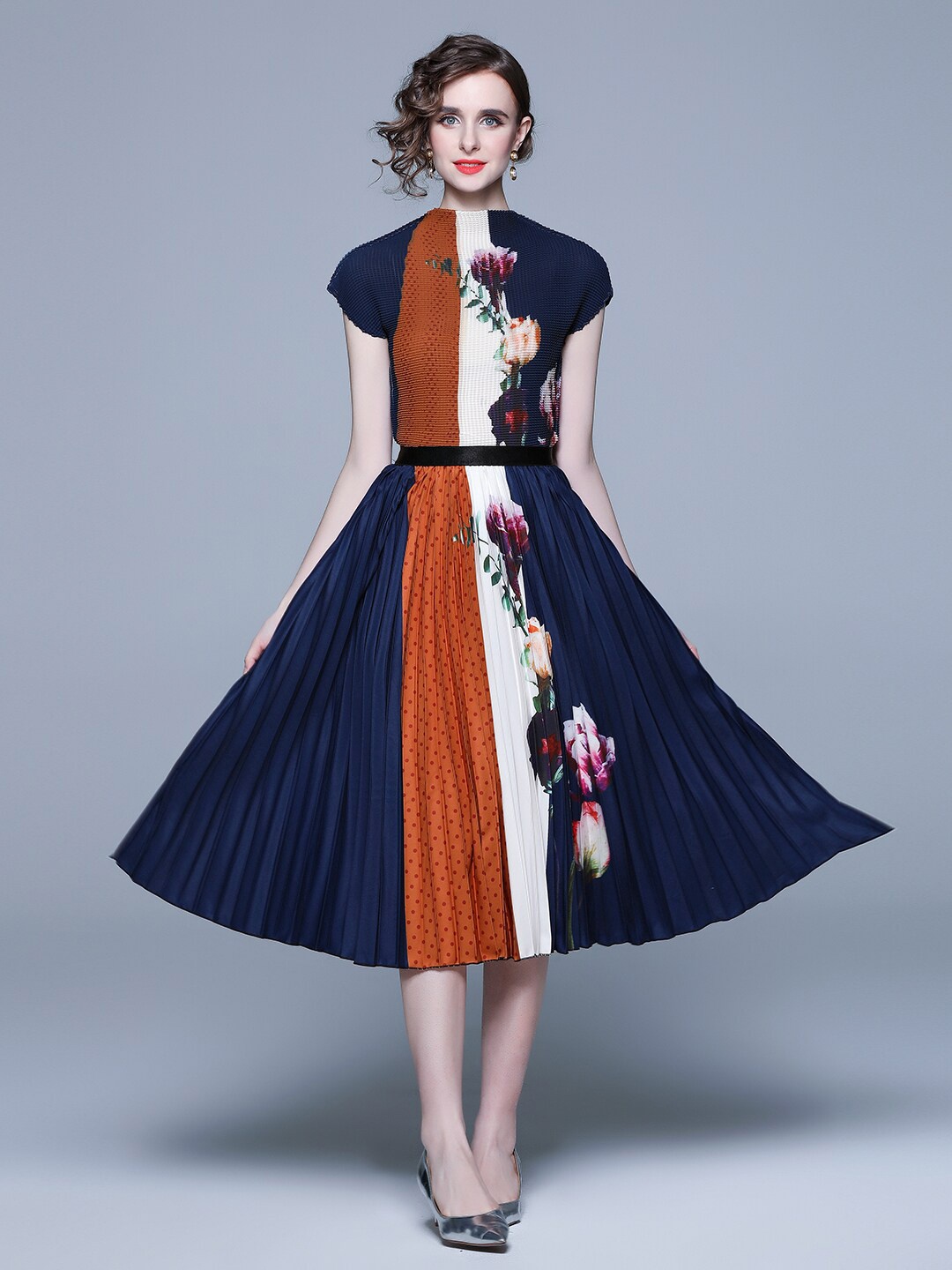 

JC Collection Printed Top with Skirt, Navy blue