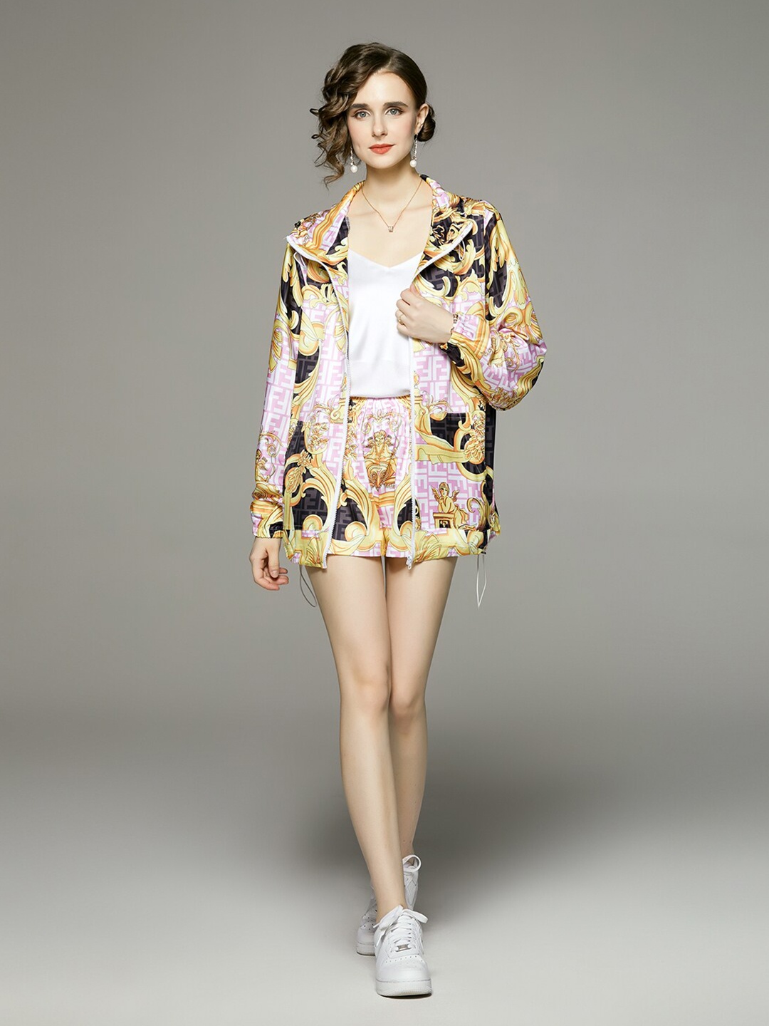 

JC Collection Printed Sweatshirt with Shorts, Cream