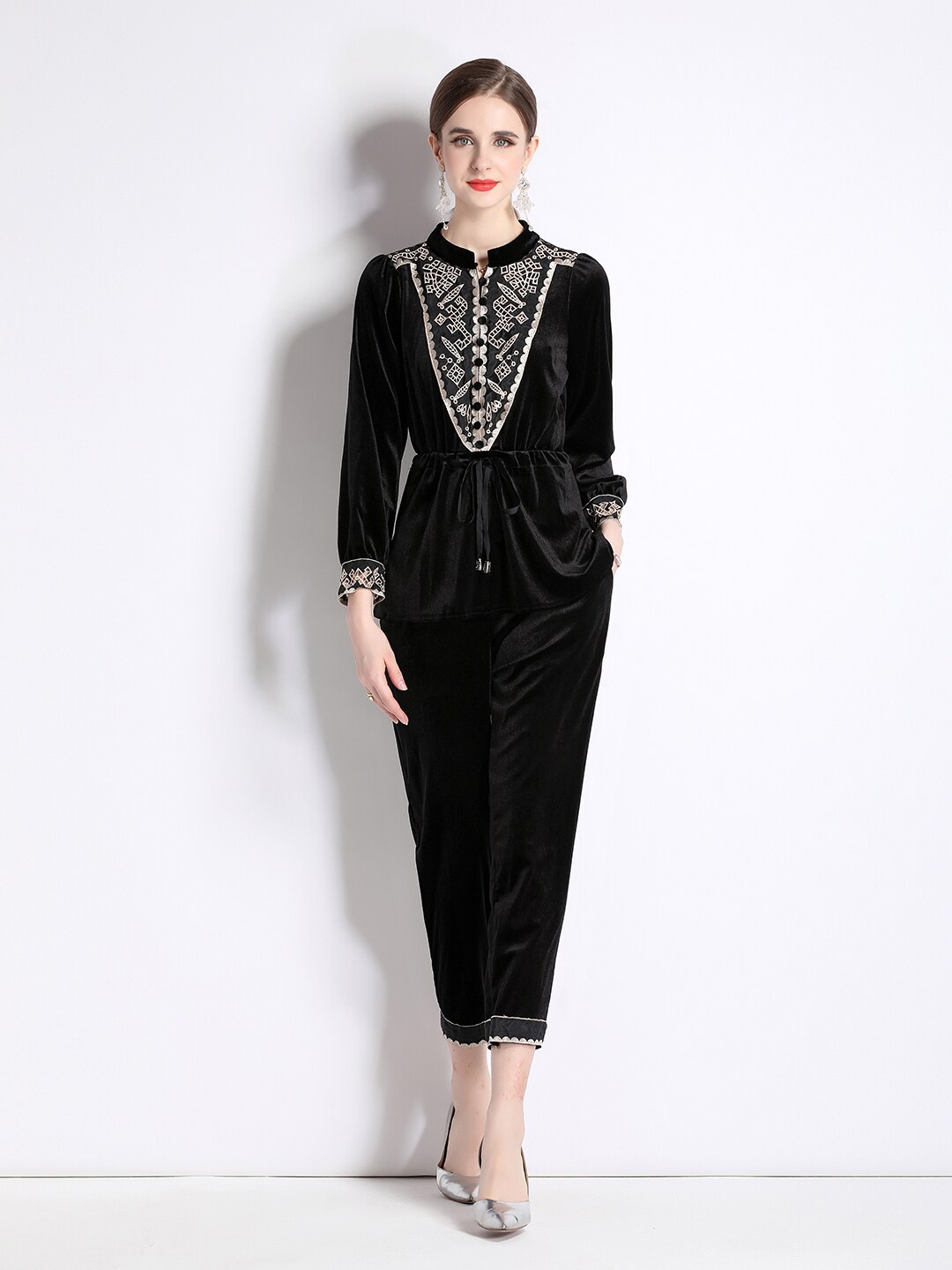 

JC Collection Embellished Shirt with Trousers, Black