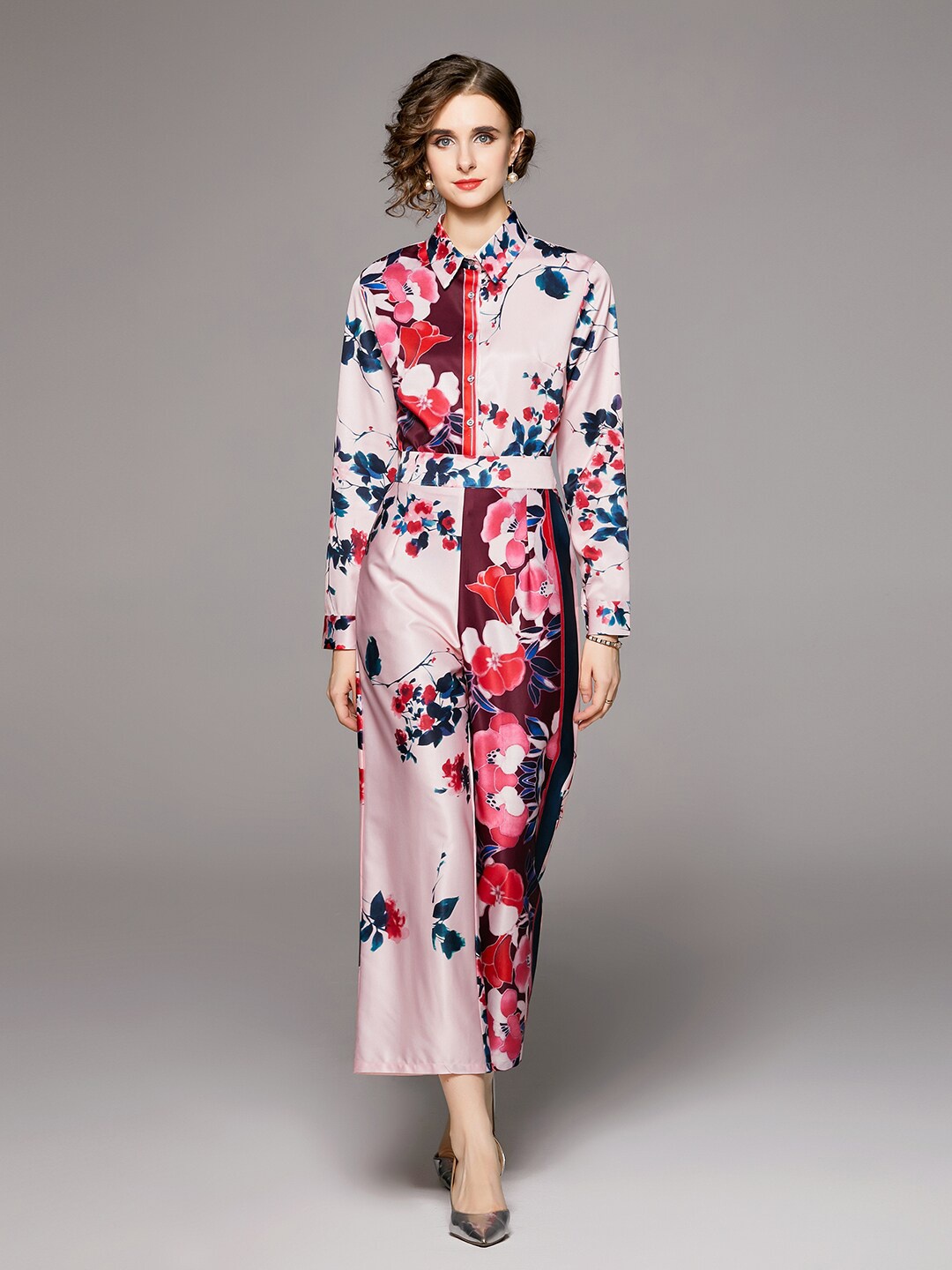 

JC Collection Printed Shirt with Trousers, Peach