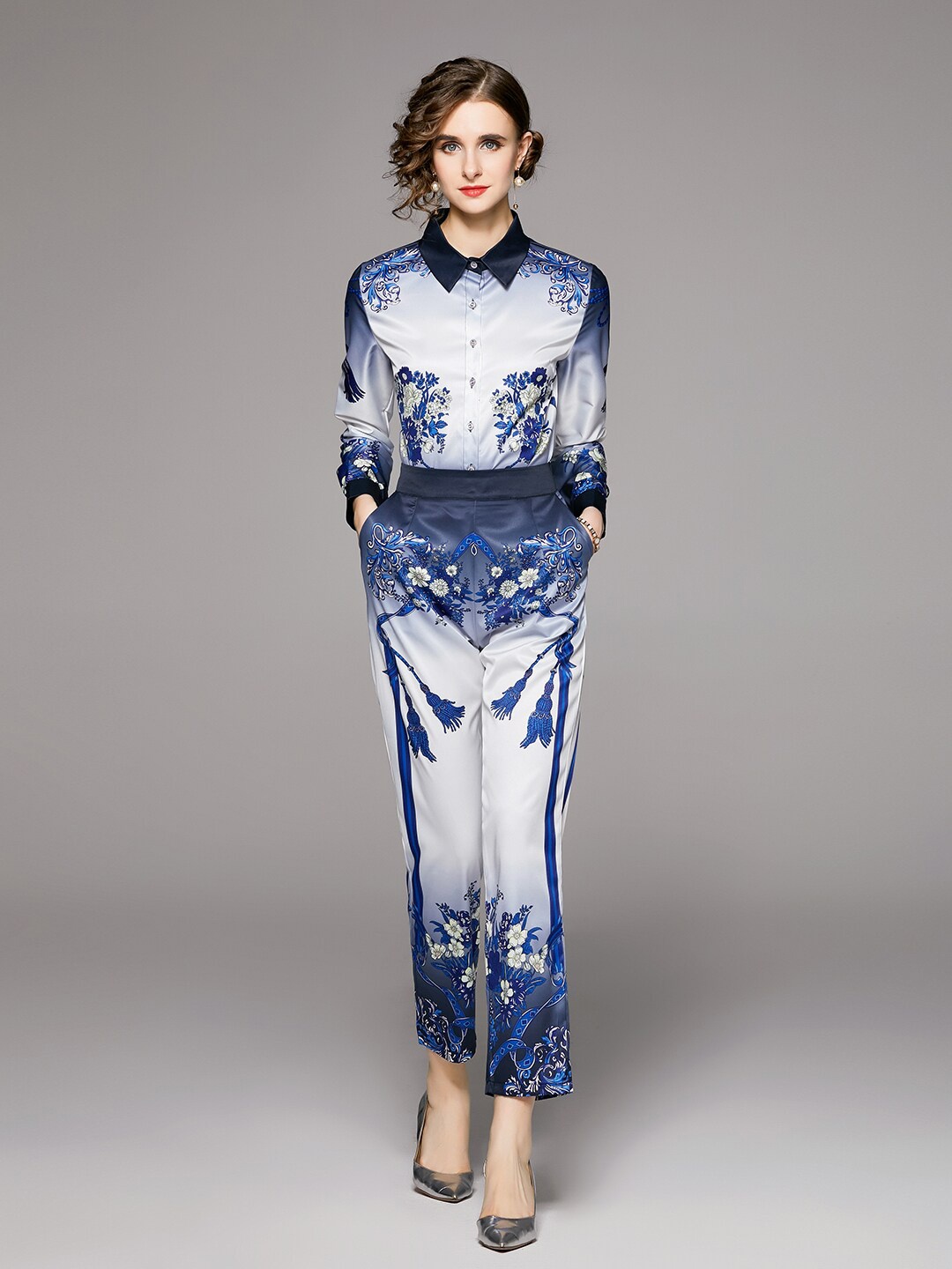 

JC Collection Floral Printed Shirt with Trousers, Blue