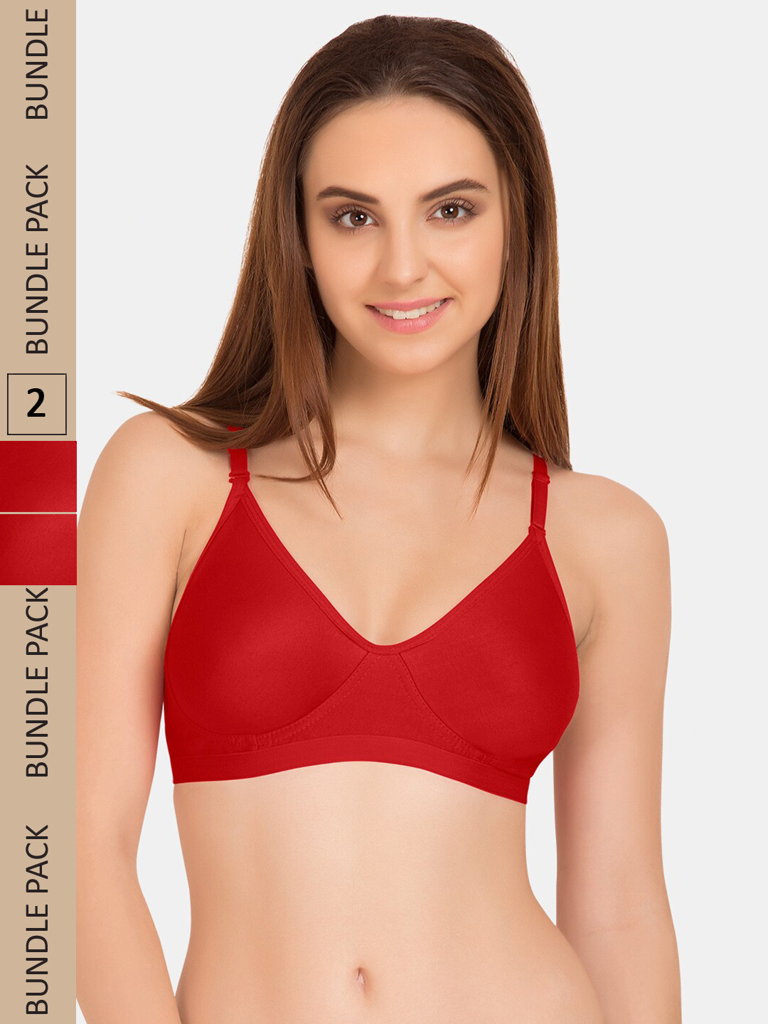 

Tweens Pack of 2 Non-Padded All Day Comfort Seamless Cotton T-shirt Bra, Red