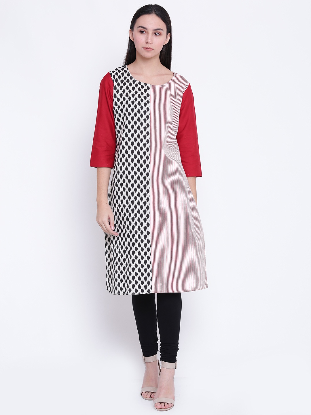 

RANGMANCH BY PANTALOONS Women Off-White & Red Printed Straight Kurta
