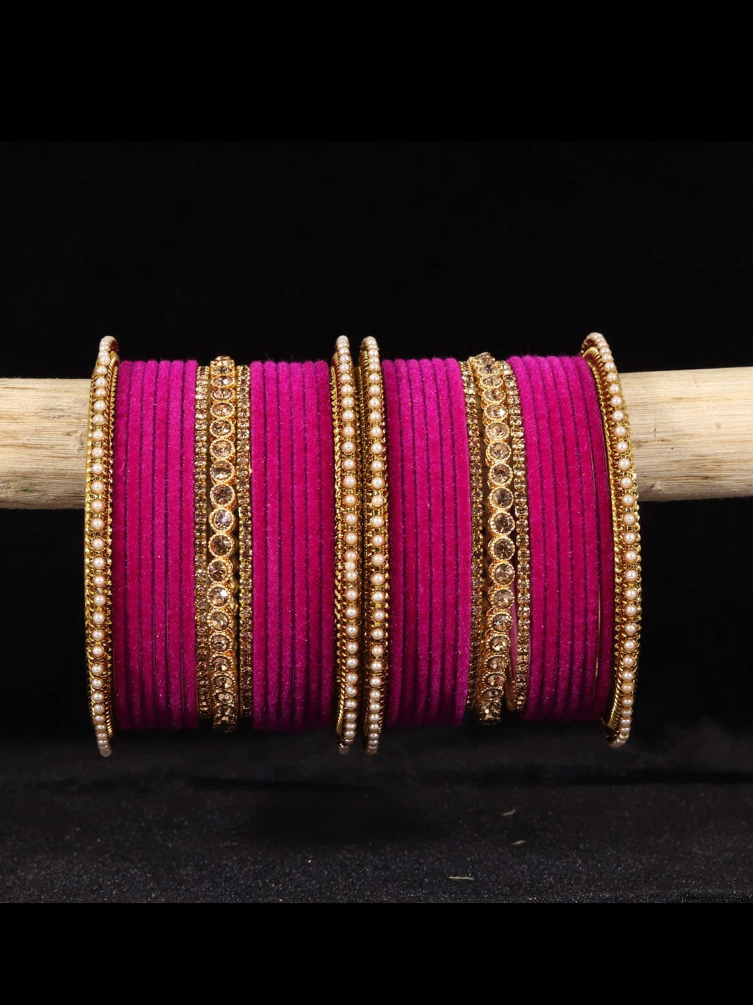 

NMII Set Of 34 Gold-Plated Zircon-Studded & Beaded Bangles, Magenta