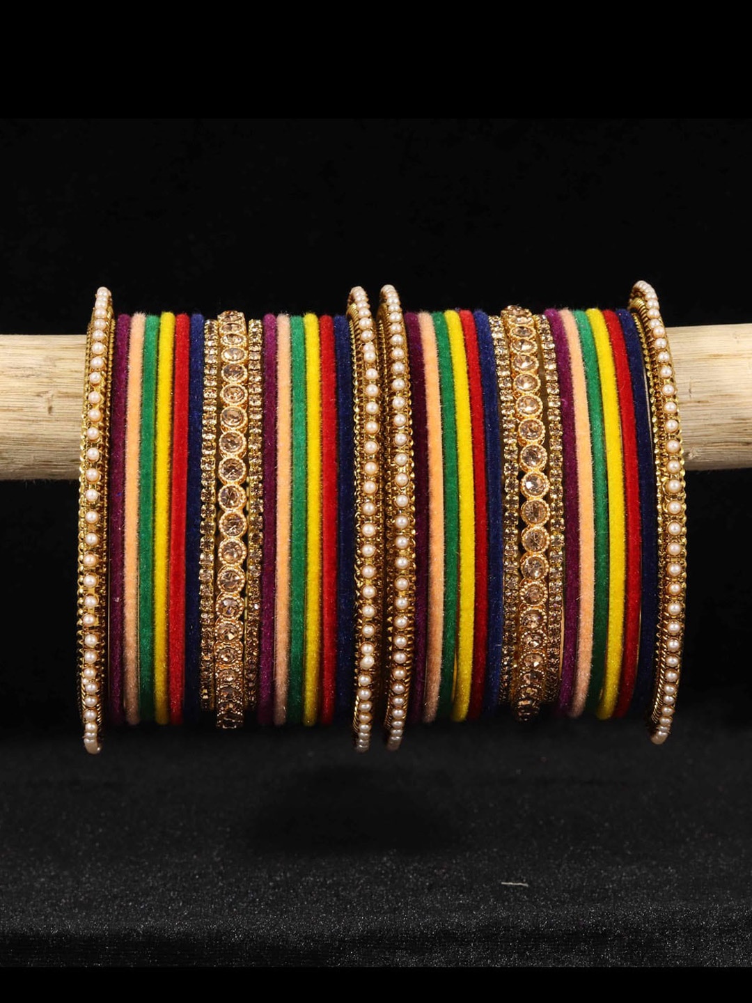 

NMII Set Of 34 Gold-Plated Zircon-Studded & Beaded Bangles, Red