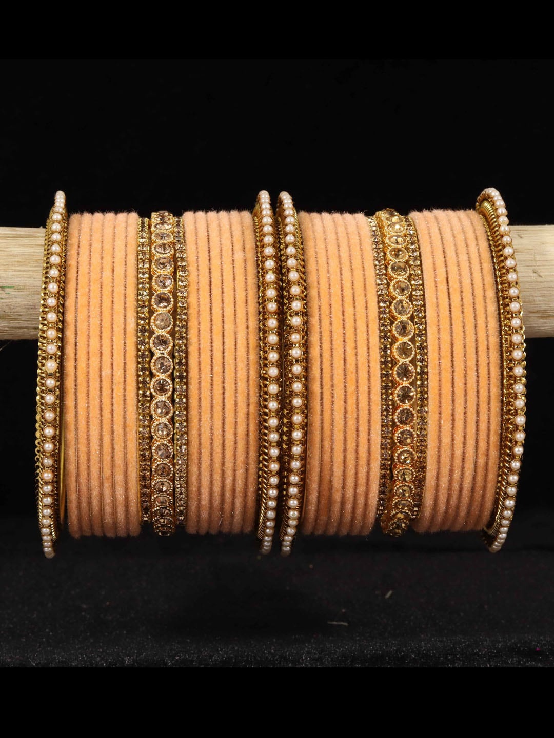 

NMII Set Of 34 Gold-Plated Zircon-Studded & Beaded Bangles, Orange