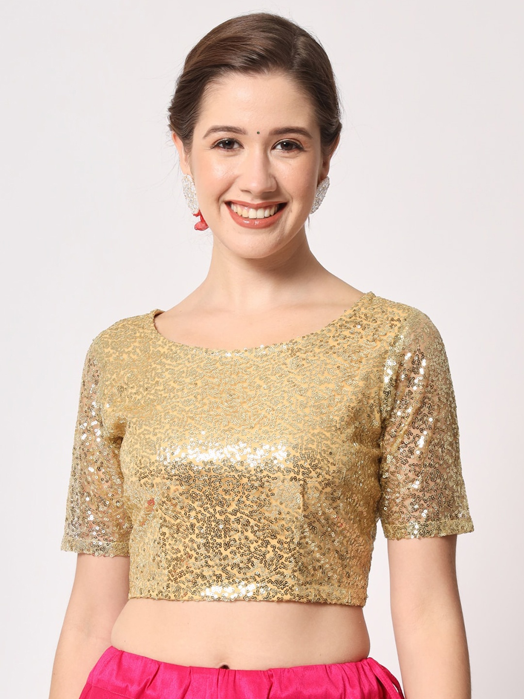 

studio rasa Embroidered Sequinned Saree Blouse, Gold