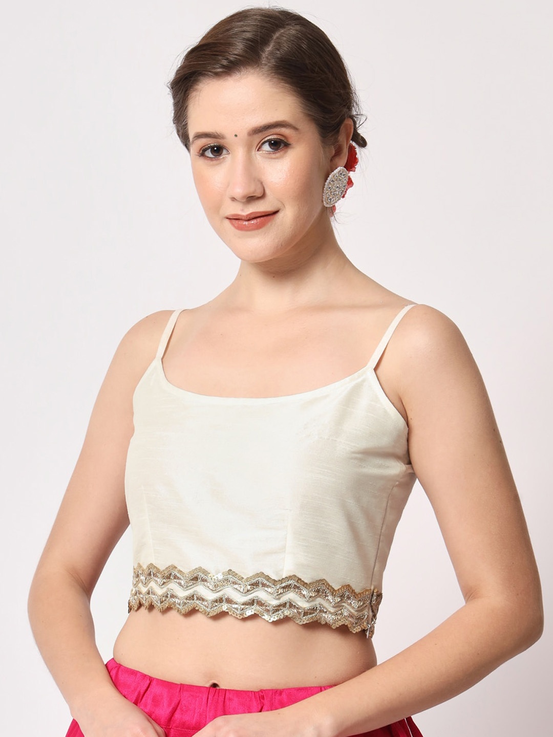 

studio rasa Embellished Shoulder Straps Saree Blouse, White