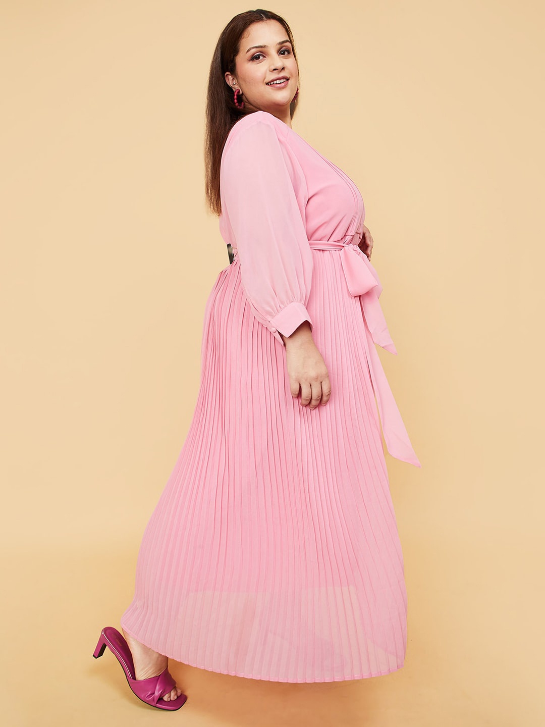 

max Self Design A-Line Maxi Dress, Pink