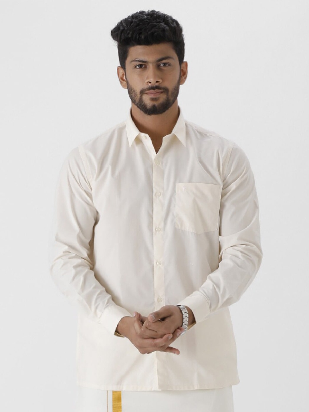 

Ramraj Spread Collar Cotton Casual Shirt, Cream