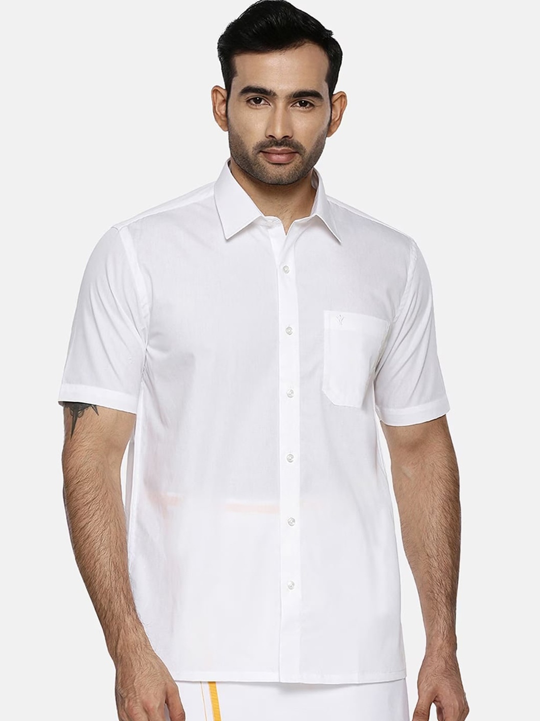 

Ramraj Spread Collar Tailored Fit Pure Cotton Casual Shirt, White