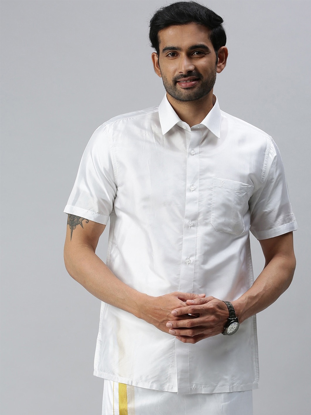 

Ramraj Tailored Fit Pure Cotton Ethnic Shirt, White