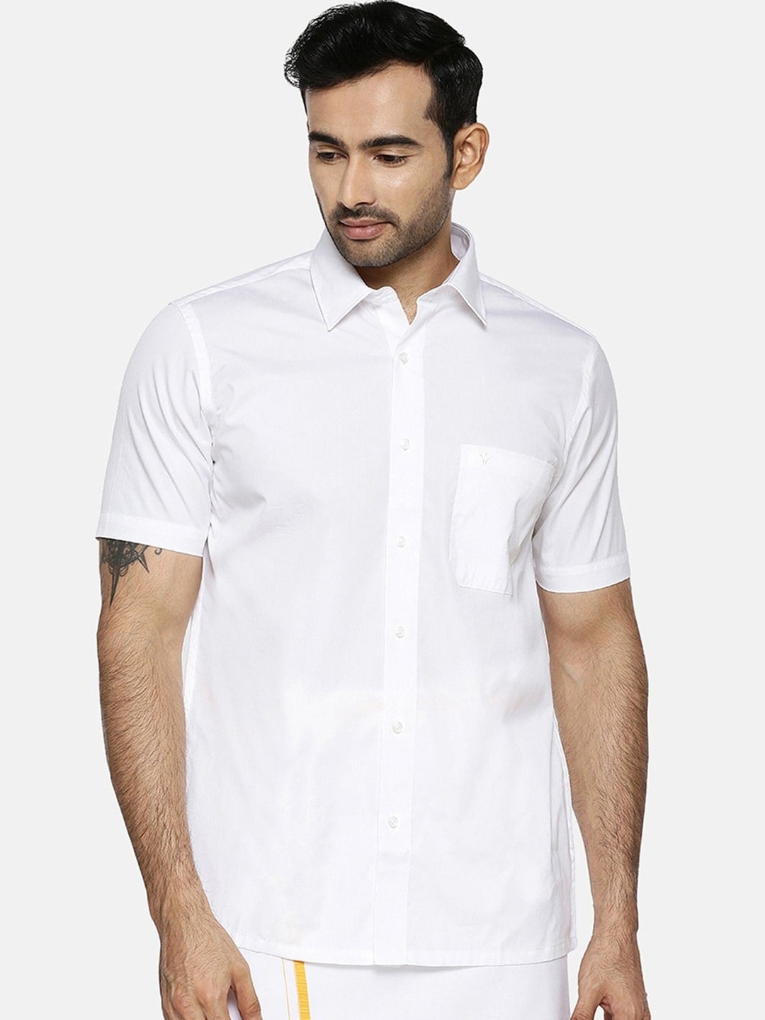 

Ramraj Tailored Fit Pure Cotton Ethnic Shirt, White